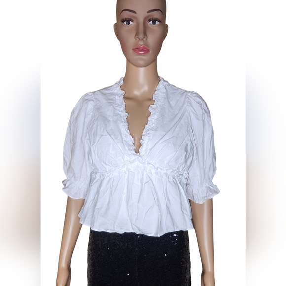 *NWT Hyacinth House Canary Womens white cotton ruffled rela blouse Size XS - Picture 2 of 8